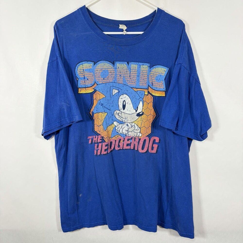 Sonic The Hedgehog Graphic T Shirt Mens 2XL XXL Blue Vintage Y2K Anvil Tag